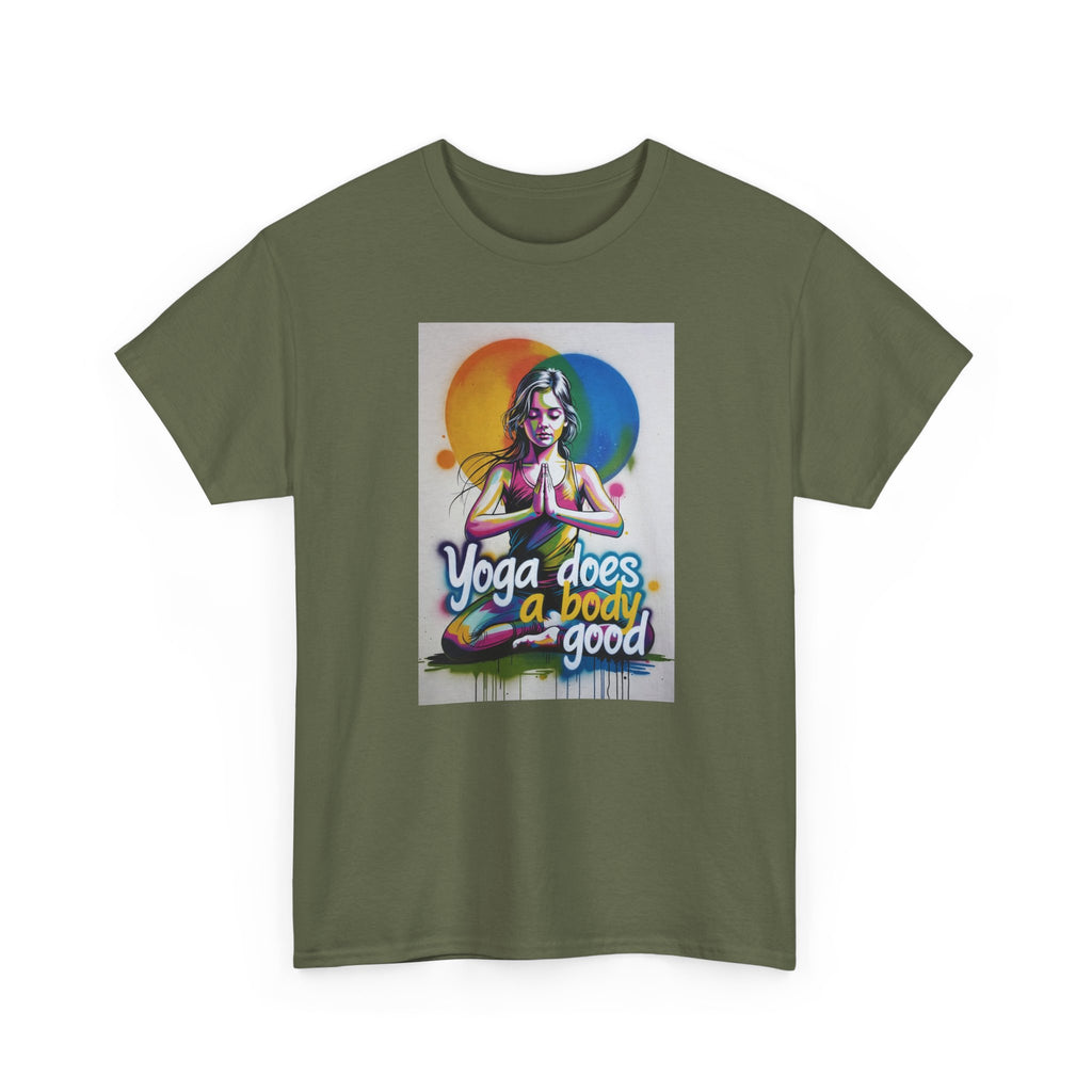 Yoga Does a Body Good T-Shirt — Colorful Meditation Graphic Tee for Yogis