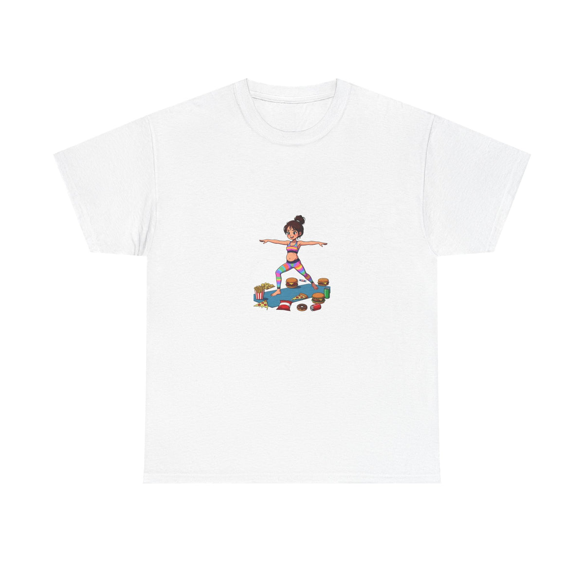 Yoga Girl Tee fastfood — Colorful Warrior II Pose Shirt for Women & Girls