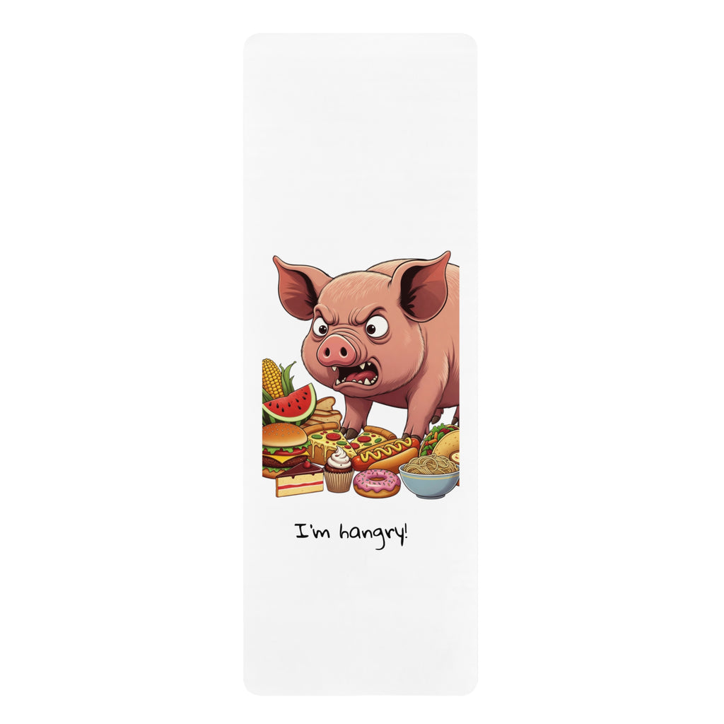 Rubber Yoga Mat — "I'm Hangry" Cartoon Pig Funny Animal Yoga Mat