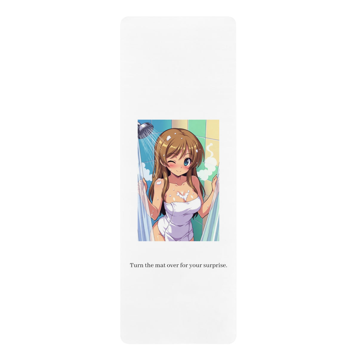 Anime Shower Girl Rubber Yoga Mat | Cute Bath Illustration, Texted Design